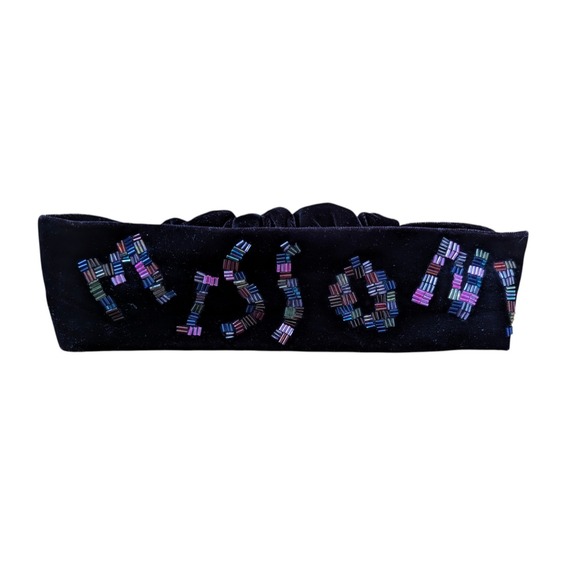 Missoni Black Velvet Beaded Headband Multicolor Stretch Hair Accessory